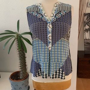 Hale Bob Sleeveless Silk Top with geometric and floral patchwork-like print